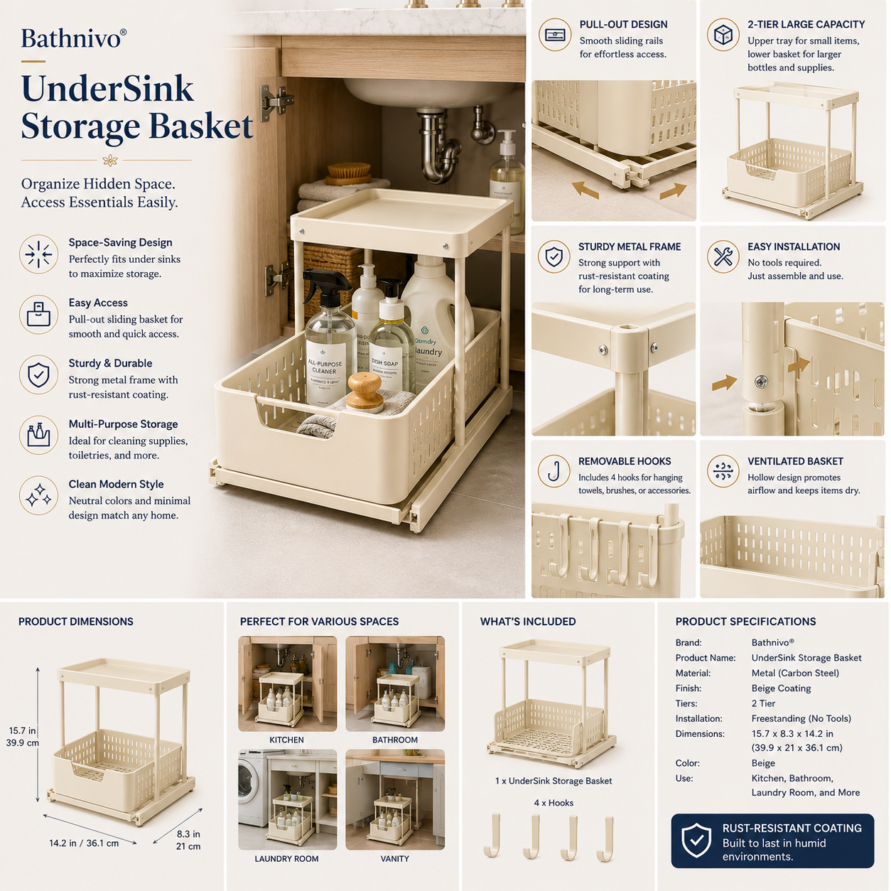 Bathnivo® UnderSink Storage Basket