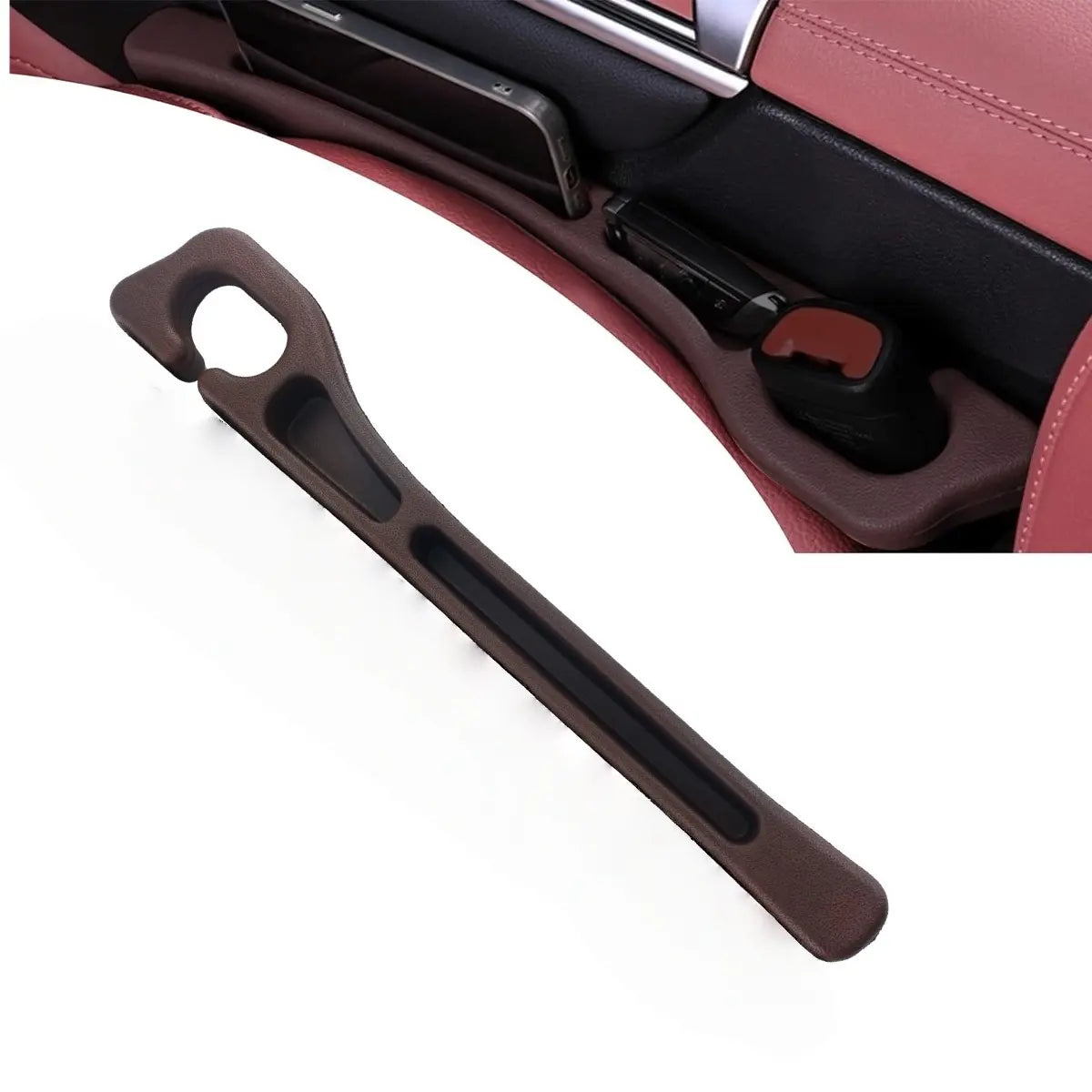 Car Interior Seat Gap Filler Leak Proof Storage PU Leather Bag (Brown/Black)