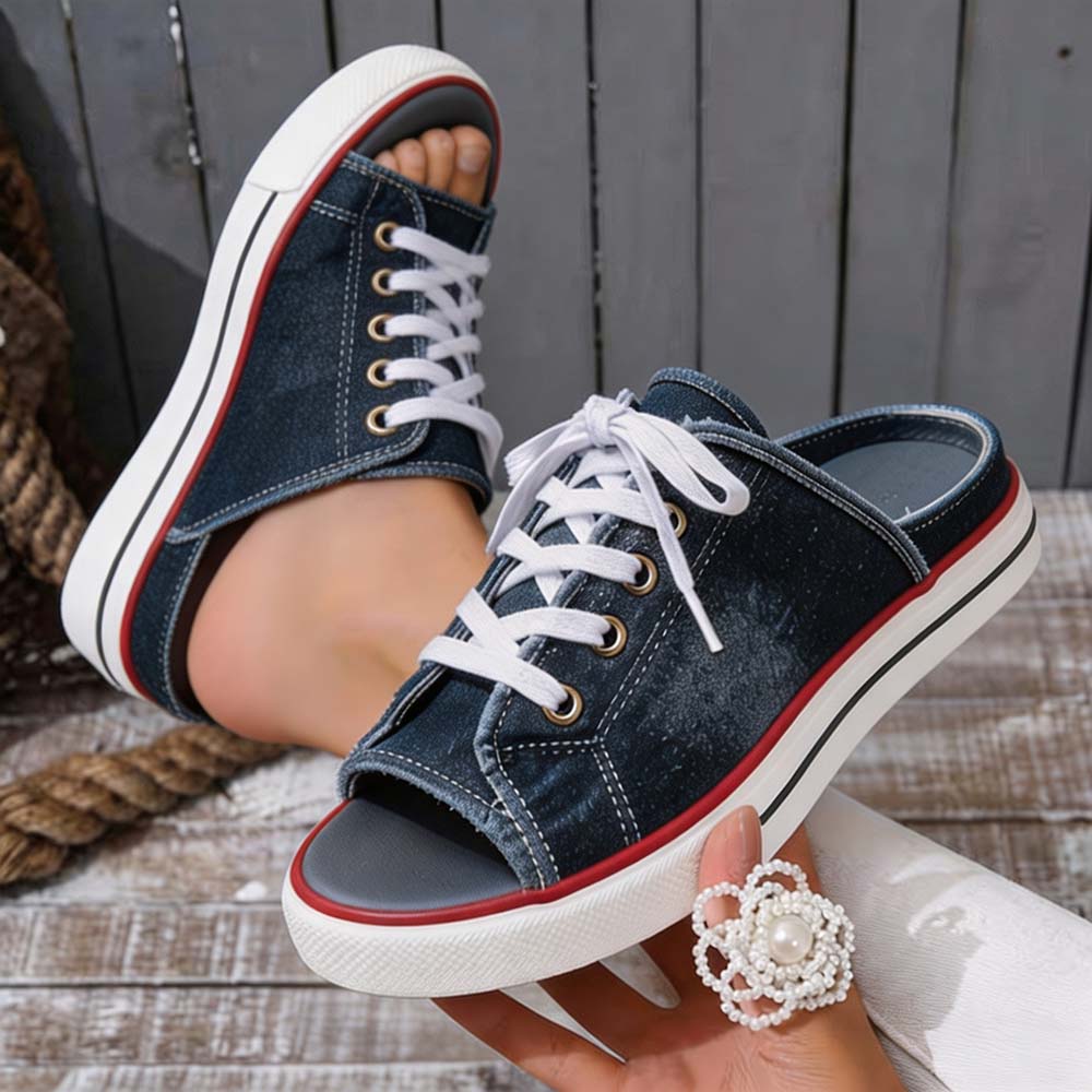 𝐋𝐀𝐒𝐓 𝐃𝐀𝐘: 𝟖𝟎% 𝐎𝐅𝐅🏆: Comfortable Women's Denim Canvas Slip-On Sandals