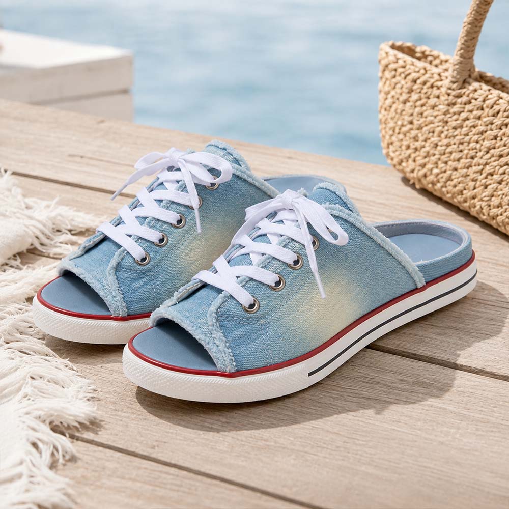 𝐋𝐀𝐒𝐓 𝐃𝐀𝐘: 𝟖𝟎% 𝐎𝐅𝐅🏆: Comfortable Women's Denim Canvas Slip-On Sandals