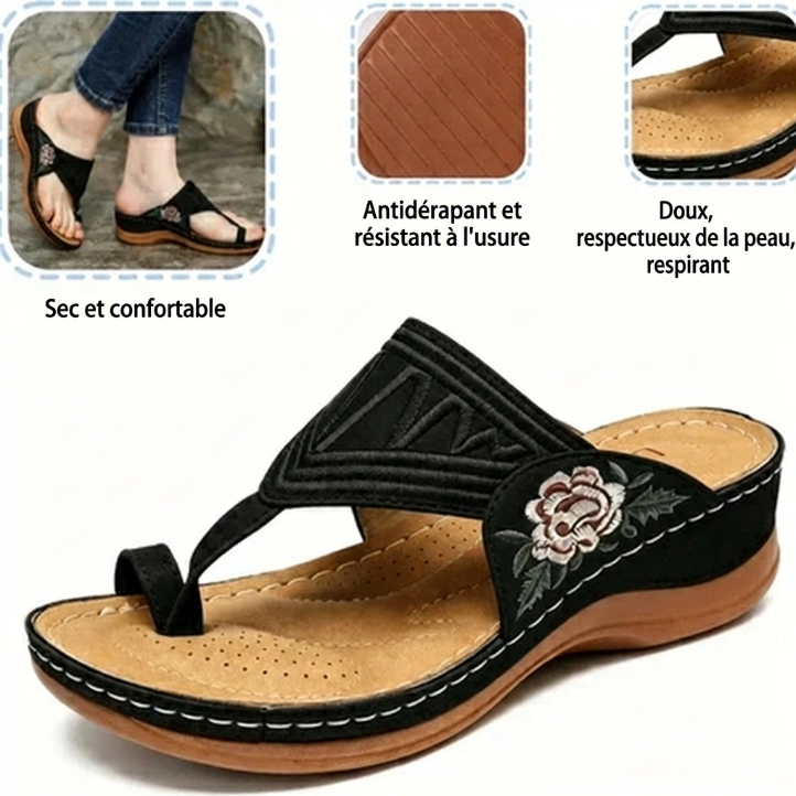 Sandales brodées rétro pour femme | Soutien de la voûte plantaire ergonomique — Marchez toute la journée sans fatigue | Antidérapantes & respirantes