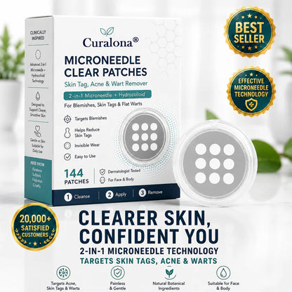 🏥 Curalona® 2-in-1 Microneedle & Hydrocolloid Patches 🍀 | Targets Skin Tags, Flat Warts & Raised Bumps | Invisible Face & Body Patches | No Clinic Visit Needed