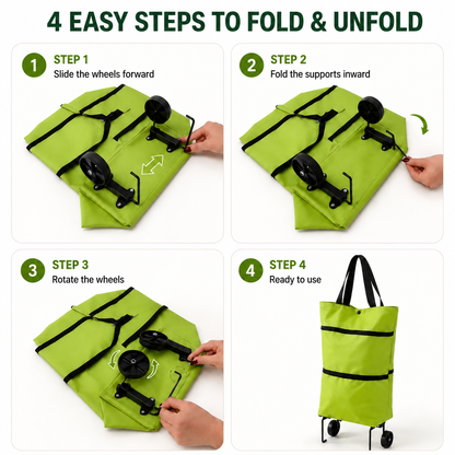 🛒 New Foldable Shopping Trolley – Waterproof, Sturdy & 2-in-1 Carry Bag Design!