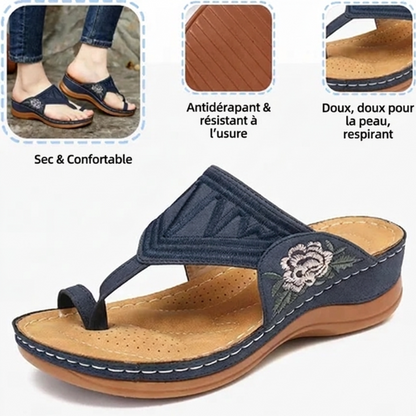 Sandales brodées rétro pour femme | Soutien de la voûte plantaire ergonomique — Marchez toute la journée sans fatigue | Antidérapantes & respirantes