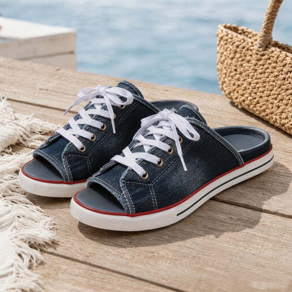 𝐋𝐀𝐒𝐓 𝐃𝐀𝐘: 𝟖𝟎% 𝐎𝐅𝐅🏆: Comfortable Women's Denim Canvas Slip-On Sandals
