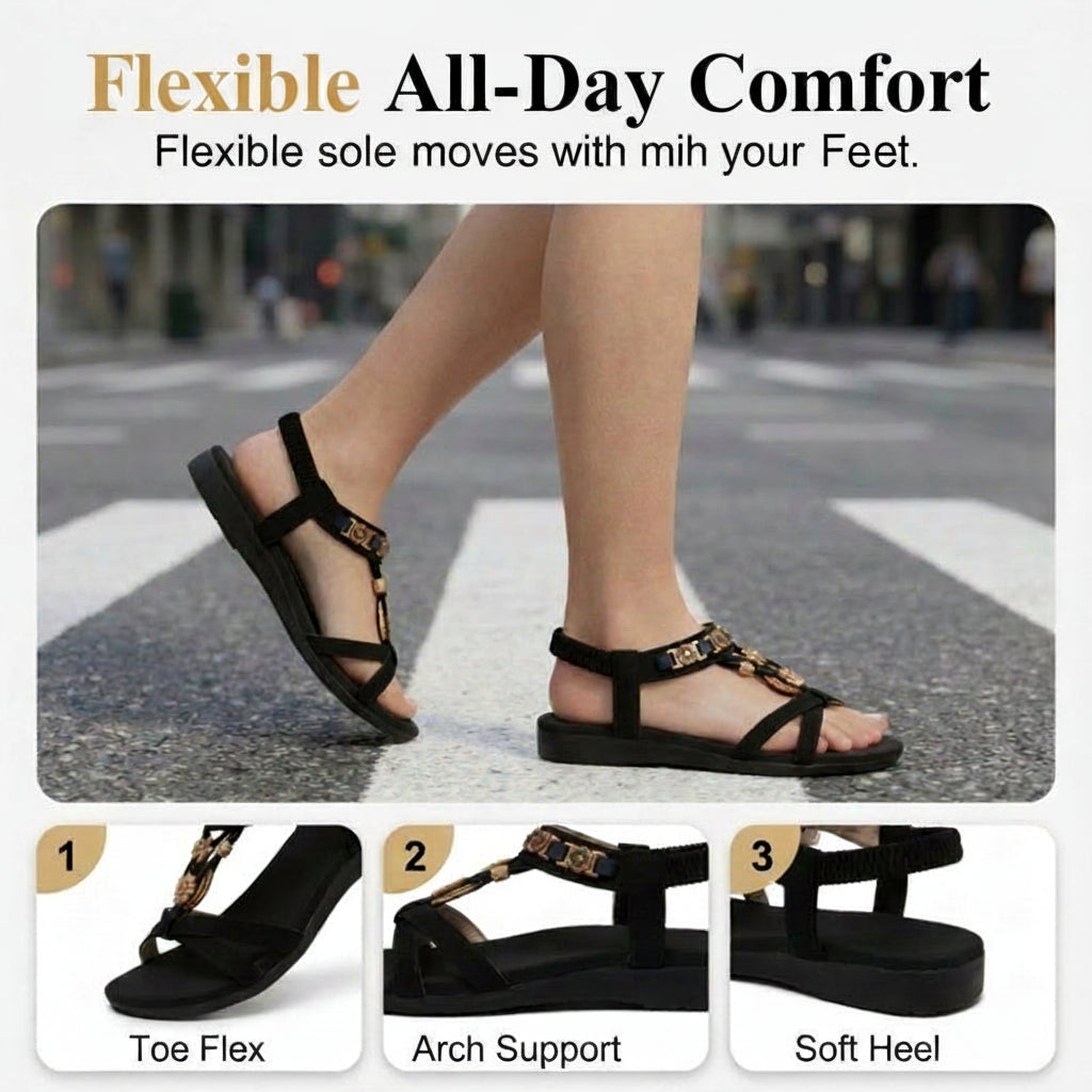 🏆 2026 Best Seller - 👡 Limited Offer: 50% OFF Women's Fashionable Flower Decorated Slingback Sandals, Boho Style Flat Sandals for Beach Vacation, Casual Versatile Shoes for Women & Girls, Footwear