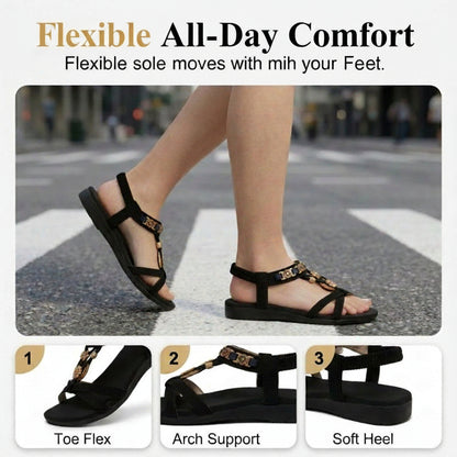 🏆 2026 Best Seller - 👡 Limited Offer: 50% OFF Women's Fashionable Flower Decorated Slingback Sandals, Boho Style Flat Sandals for Beach Vacation, Casual Versatile Shoes for Women & Girls, Footwear
