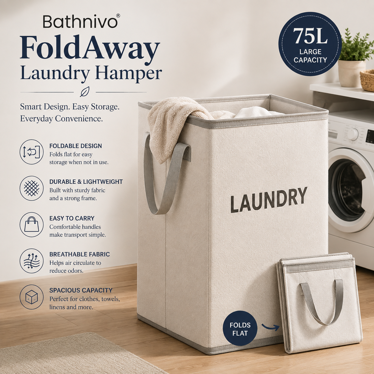 Bathnivo® FoldAway Laundry Hamper