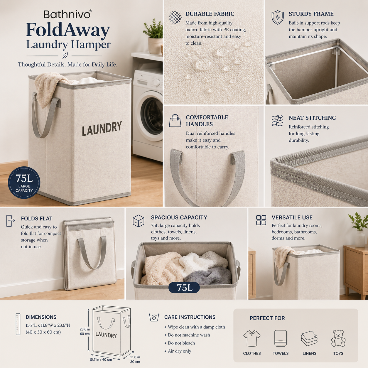 Bathnivo® FoldAway Laundry Hamper