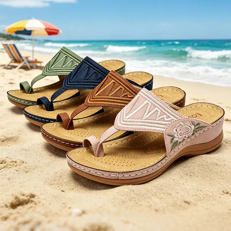 Retro-style embroidered summer sandals | Ergonomic arch support — Walk all day without fatigue | Non-slip and breathable