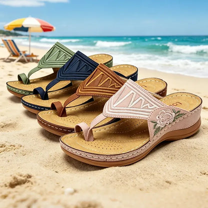 Retro-style embroidered summer sandals | Ergonomic arch support — Walk all day without fatigue | Non-slip and breathable