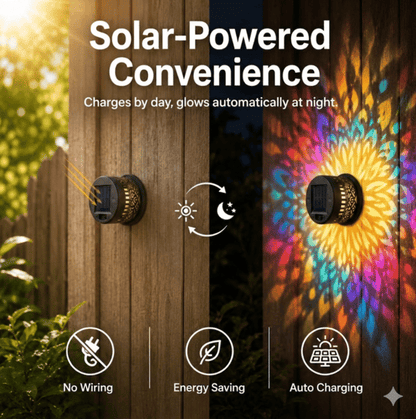 Solar Mandala Wall Light Outdoor Garden Fence Projector Lamp Patio Ambient Decor