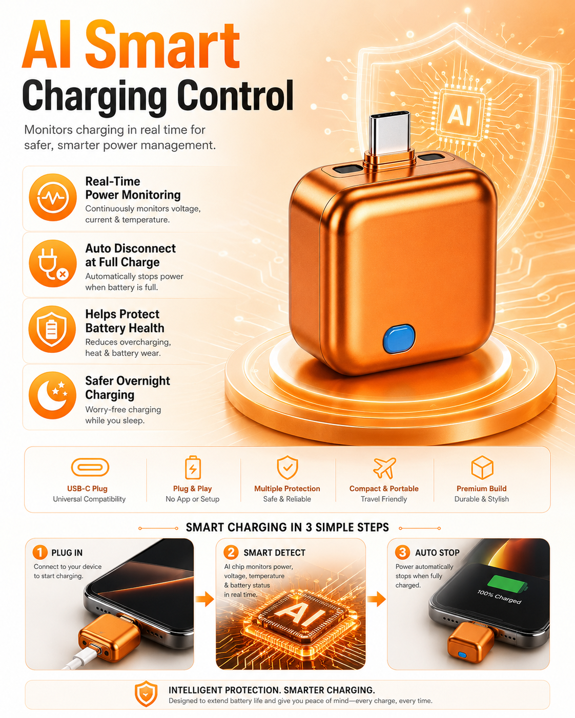 140W USB-C AI Smart Auto Power-Off Charging Protector