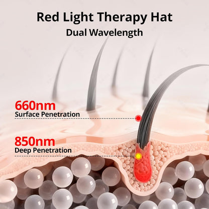 Red Light Hair Growth Cap for Men & Women, 528 Total Light Emitters | Cordless 5000mAh controller with 660nm red and 850nm NIR light, adjustable sessions, full-scalp coverage