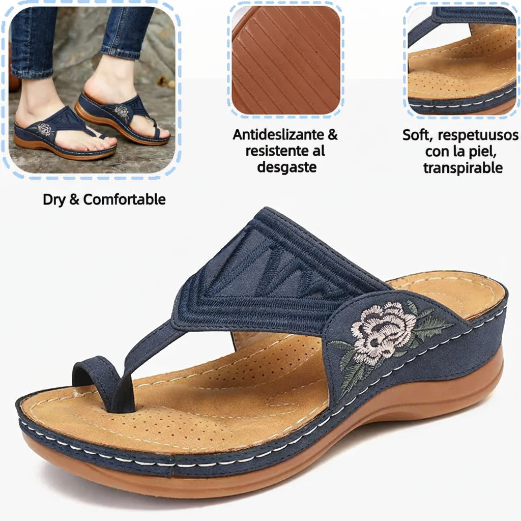 Retro-style embroidered summer sandals | Ergonomic arch support — Walk all day without fatigue | Non-slip and breathable