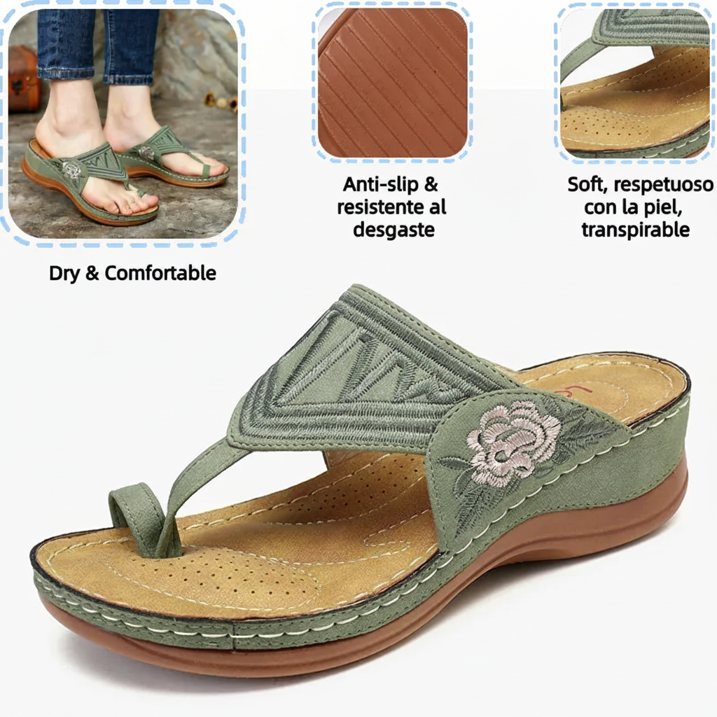Retro-style embroidered summer sandals | Ergonomic arch support — Walk all day without fatigue | Non-slip and breathable