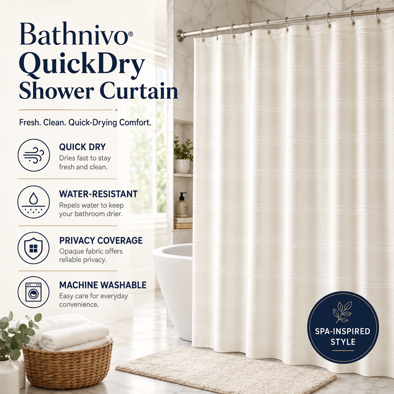 Bathnivo® QuickDry Shower Curtain