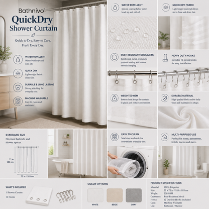 Bathnivo® QuickDry Shower Curtain