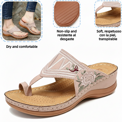 Retro-style embroidered summer sandals | Ergonomic arch support — Walk all day without fatigue | Non-slip and breathable