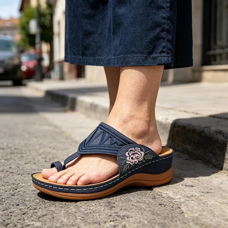 Retro-style embroidered summer sandals | Ergonomic arch support — Walk all day without fatigue | Non-slip and breathable