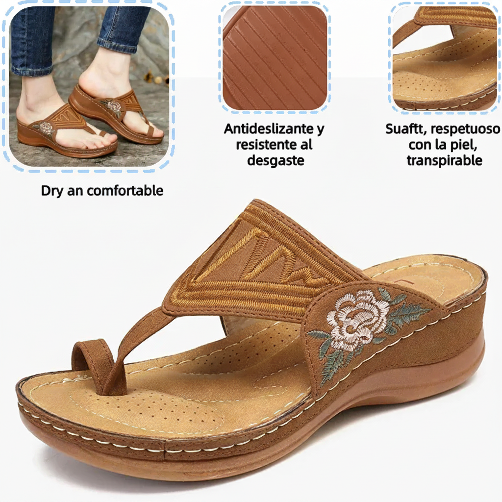 Retro-style embroidered summer sandals | Ergonomic arch support — Walk all day without fatigue | Non-slip and breathable